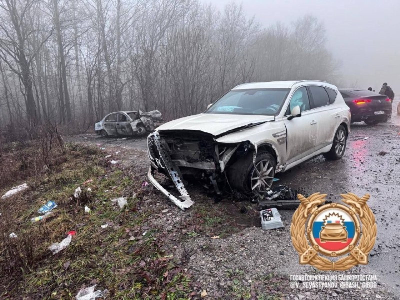 В Башкирии на трассе загорелся автомобиль, есть пострадавшие